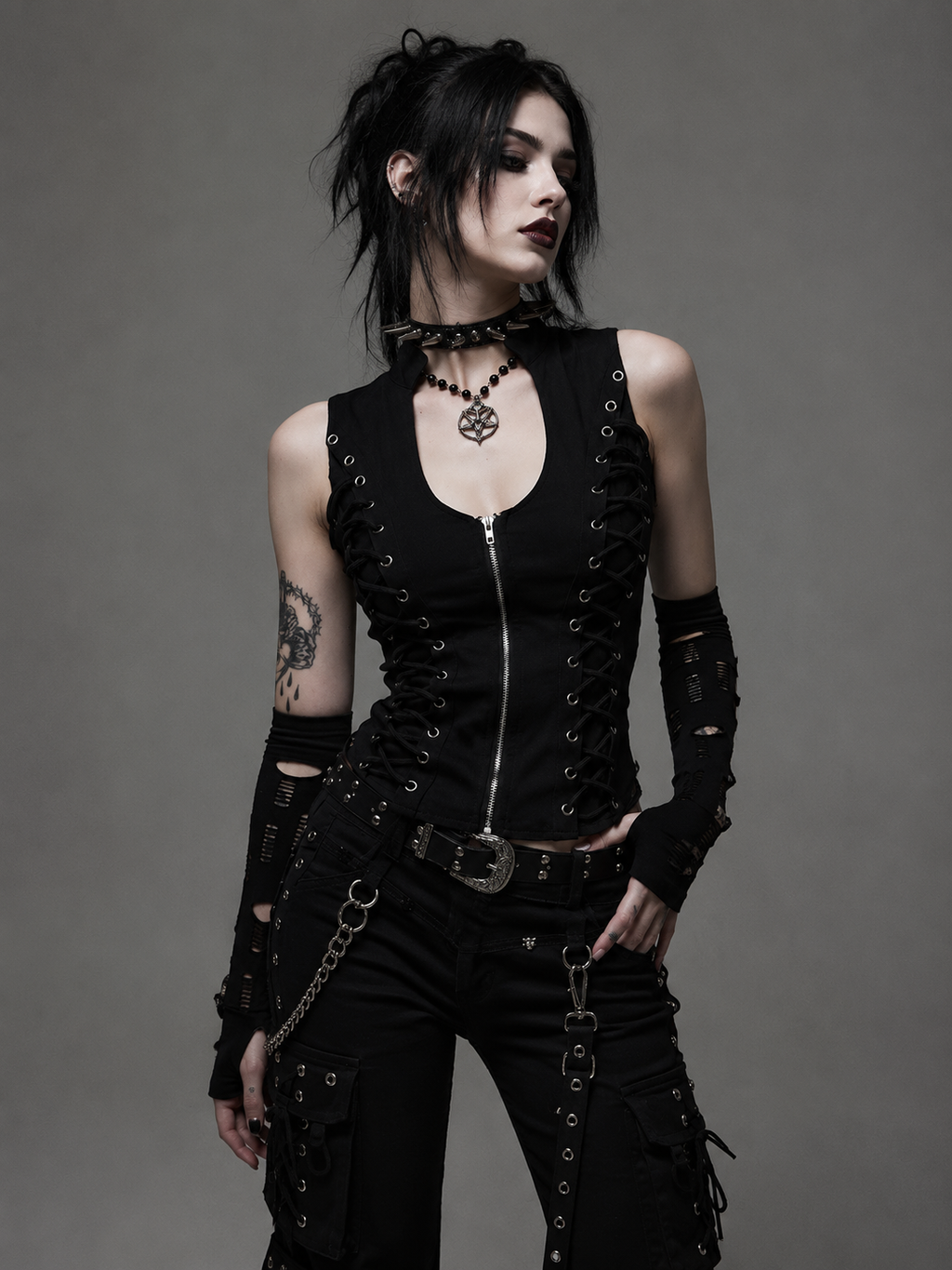 Obsidian Lace-Up Zip Tank