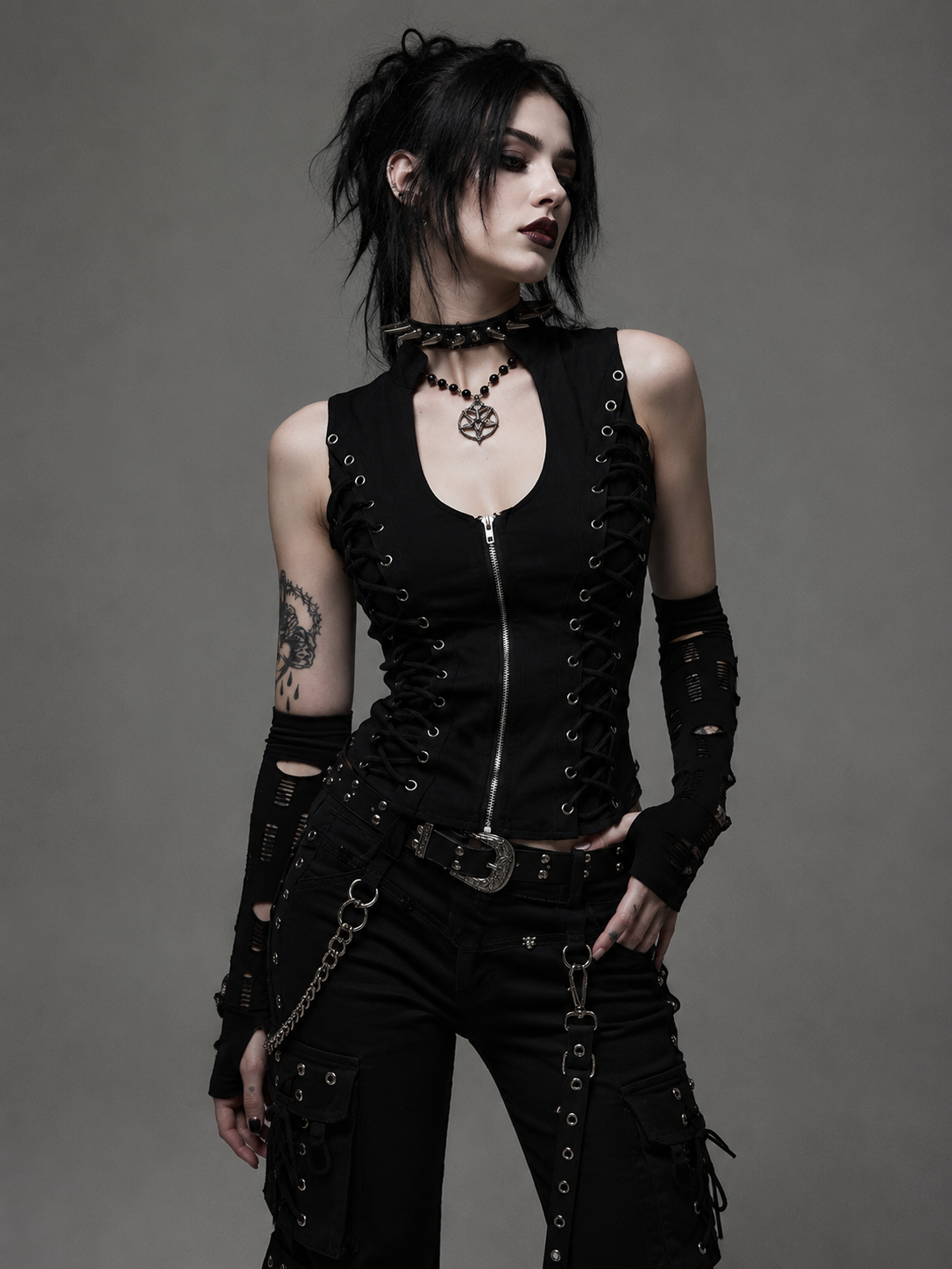 Obsidian Lace-Up Zip Tank