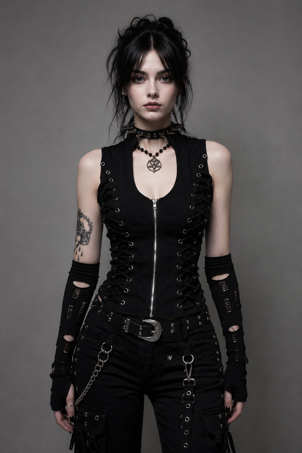 Obsidian Lace-Up Zip Tank