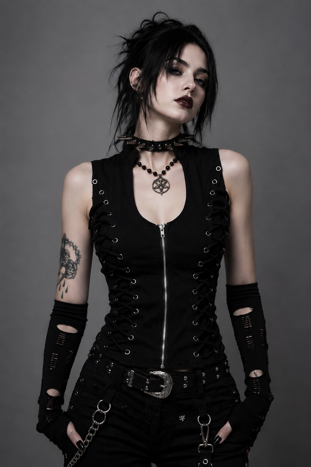 Obsidian Lace-Up Zip Tank
