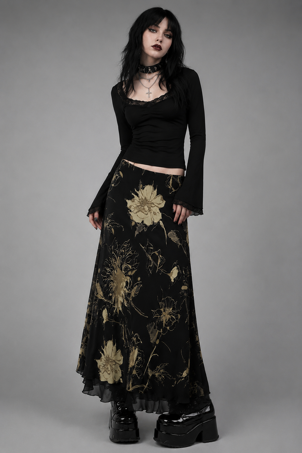 Midnight Bloom Mesh Skirt