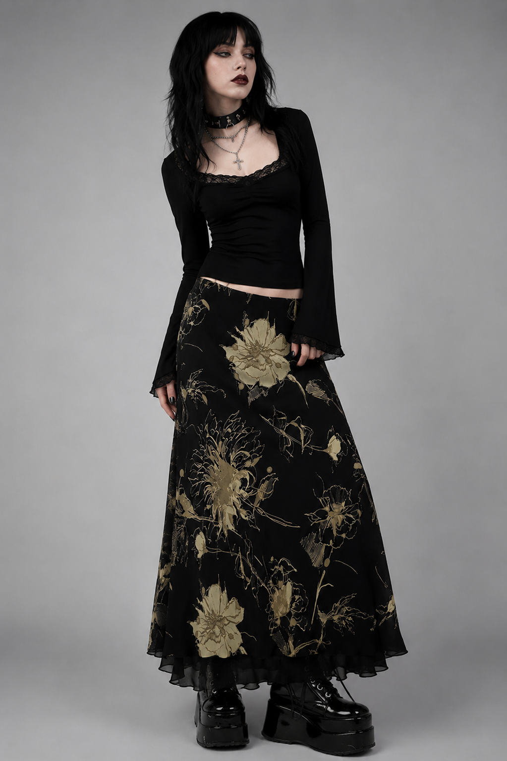 Midnight Bloom Mesh Skirt
