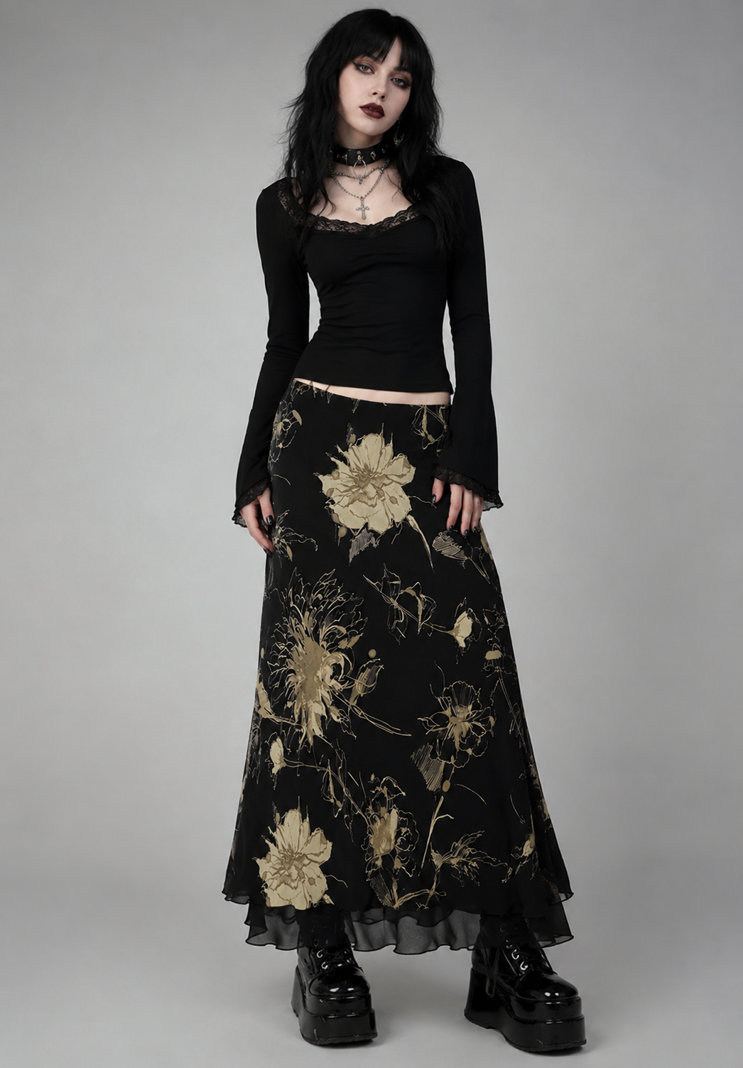 Midnight Bloom Mesh Skirt