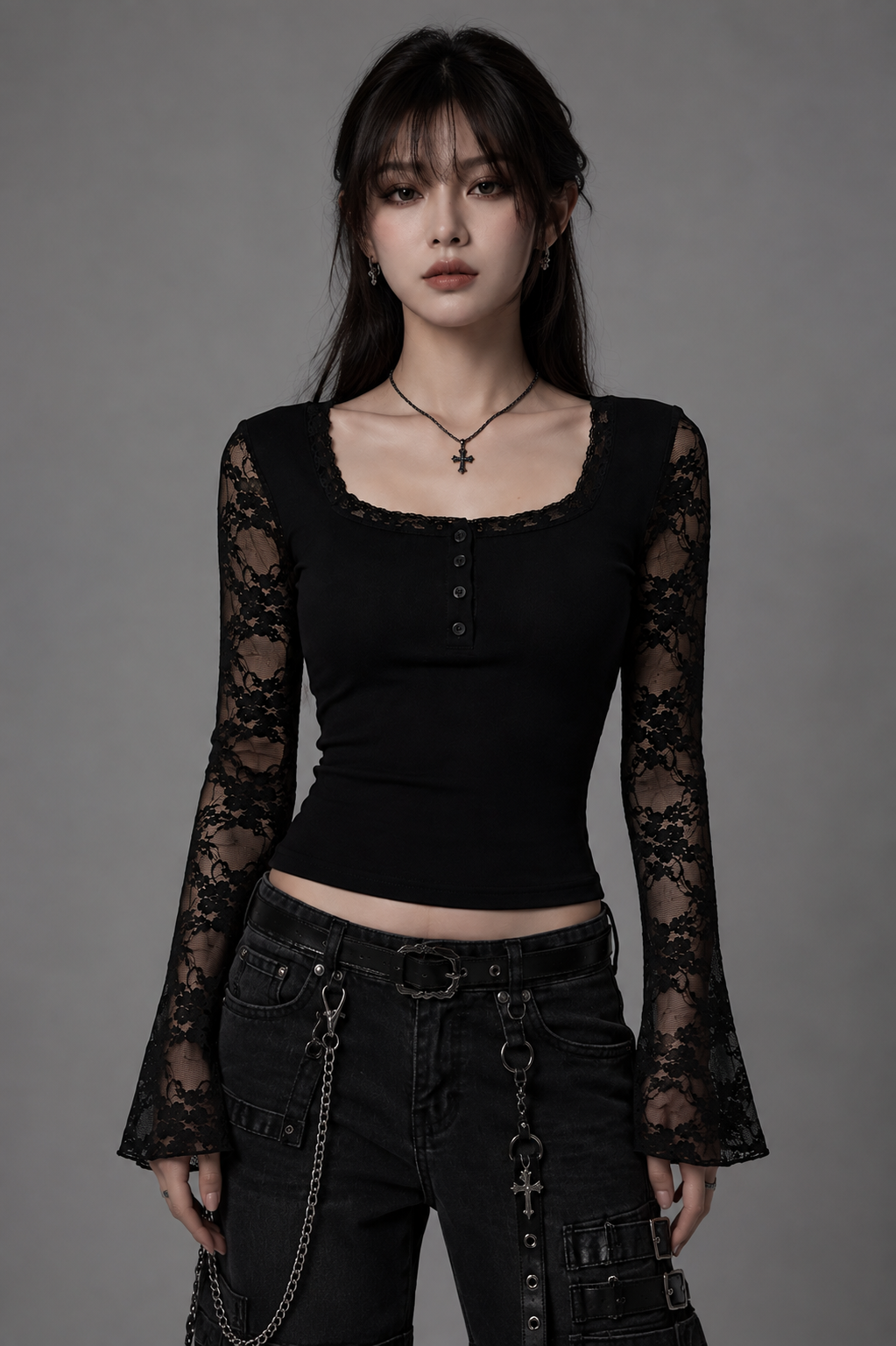 Nocturne Lace Henley Top