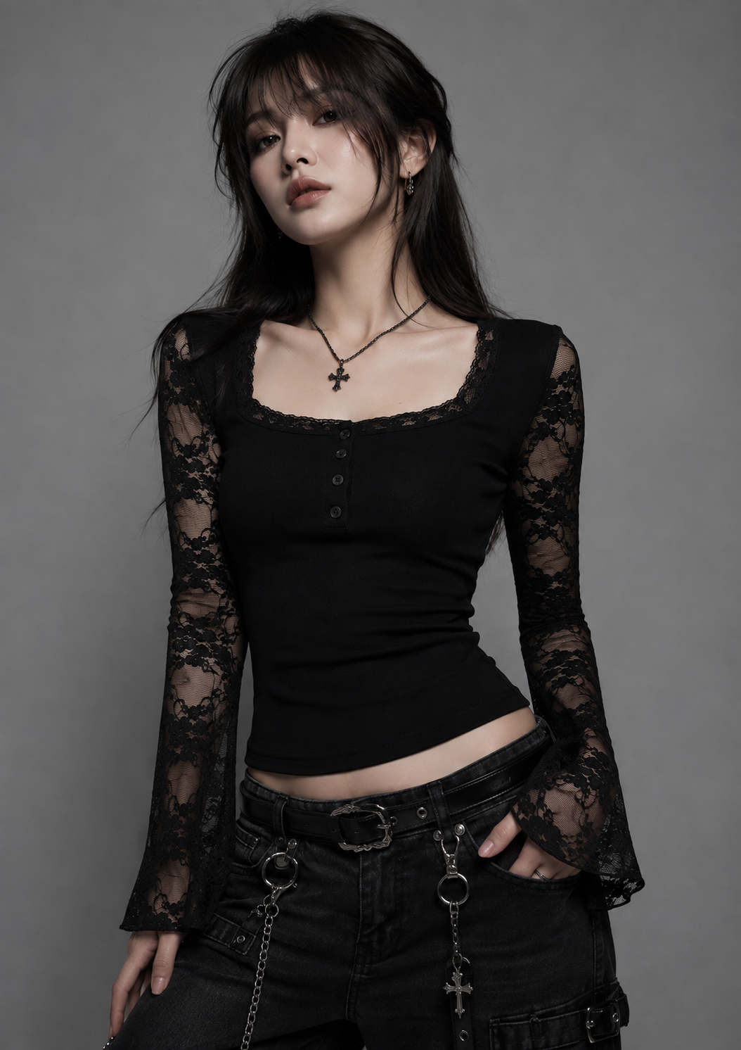 Nocturne Lace Henley Top