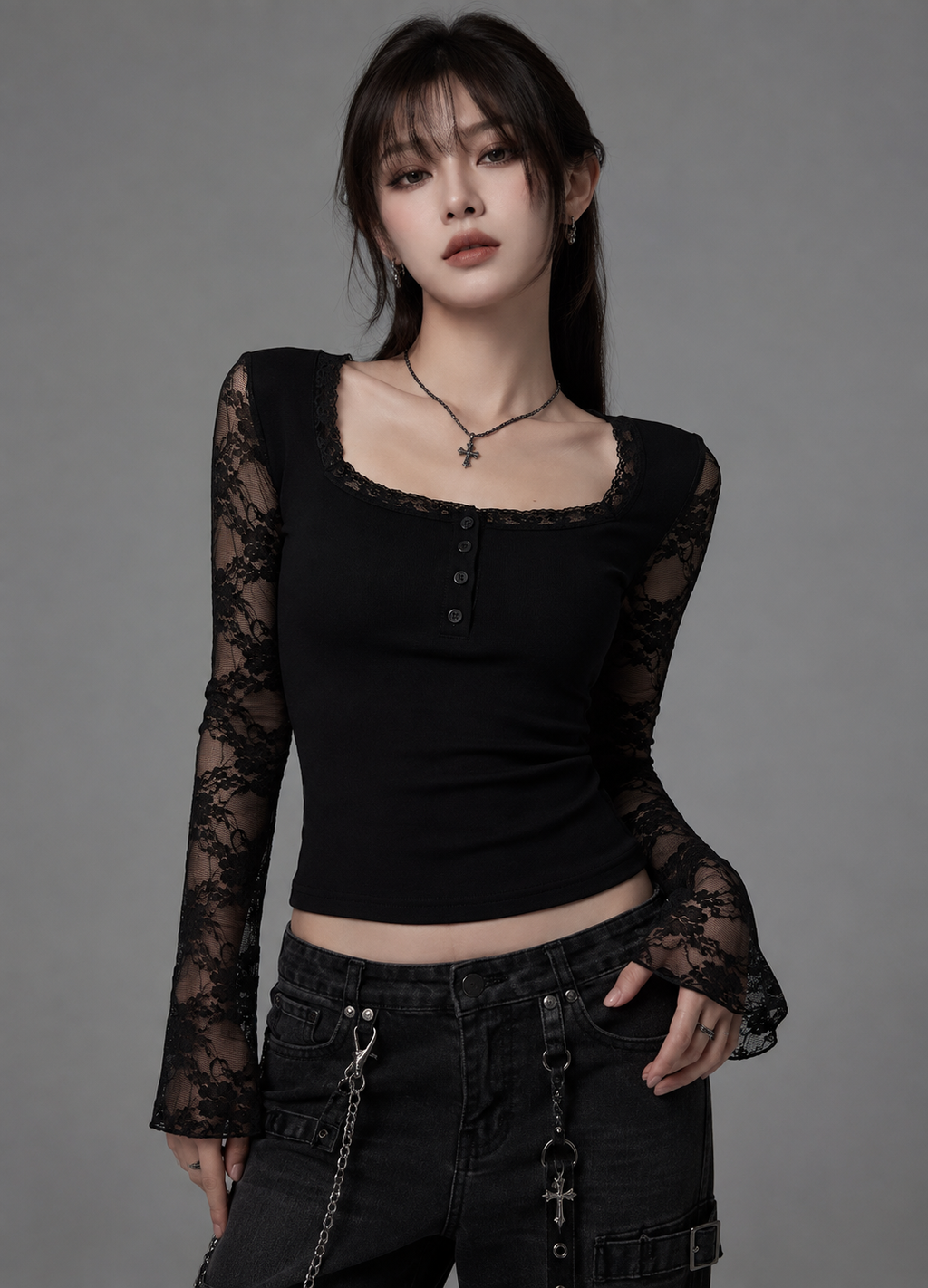 Nocturne Lace Henley Top
